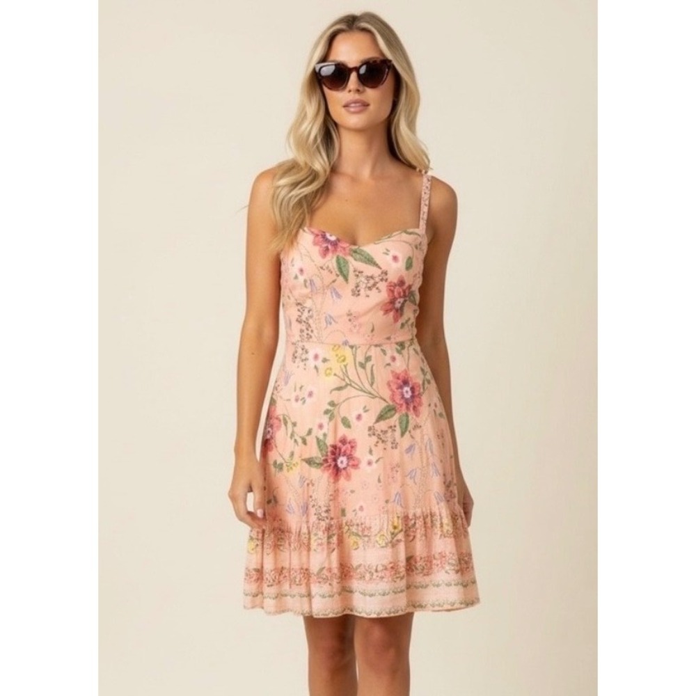 Old Navy Floral Fit and Flare Dress Small Peach Pink Cottagecore Summer Mini